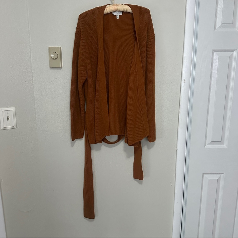 & Other Stories Rust Open Front Wool Blend Cardigan with Tie